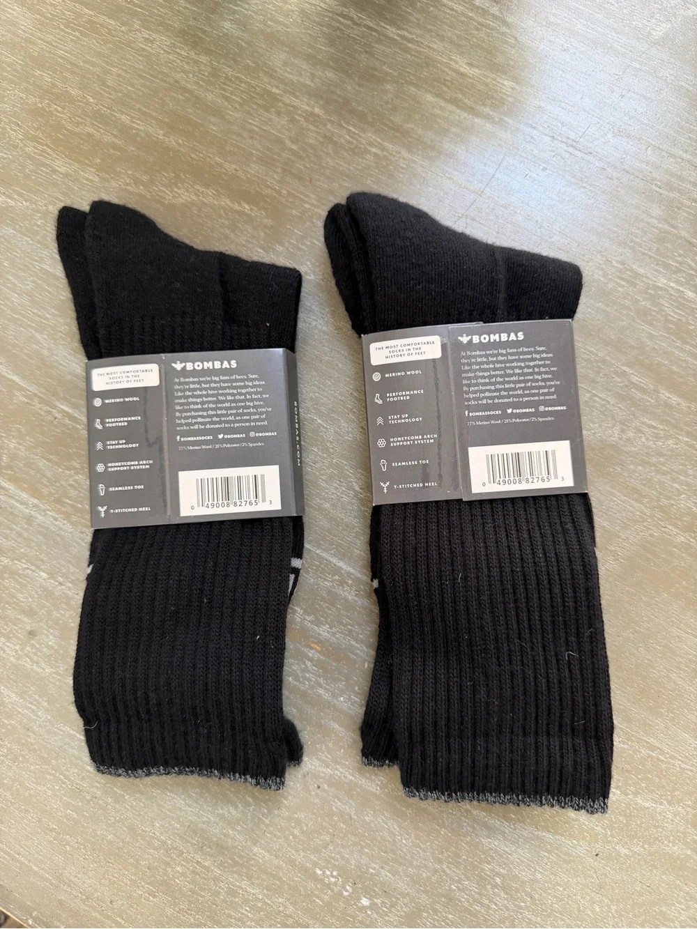 Bombas Men’s Merino Wool Black Calf Socks. New with tags. Size large. Two pair.